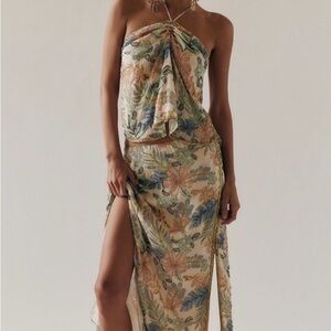 Free People Strapless Floral Dress - Cream, Blue, Orange